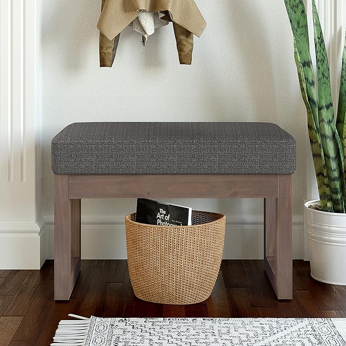 SIMPLIHOME Milltown 27 inch Wide Contemporary Rectangle Footstool Ottoman Bench in Ebony Tweed Look Fabric, Assembled, for the Living Room and Bedroom