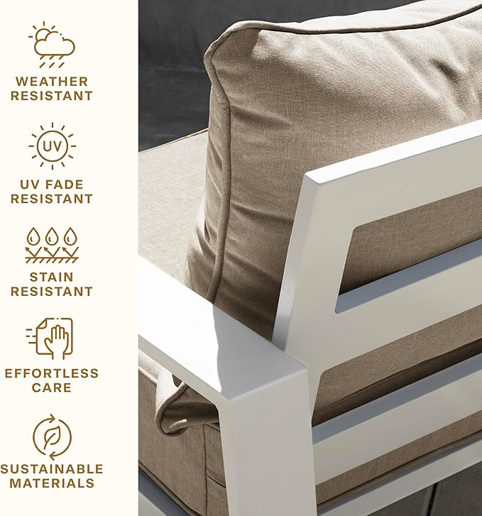 Honeycomb Outdoor Deep Seat, 24 x 23, Textured Solid Birch Tan Chair Cushion for Patio Furniture