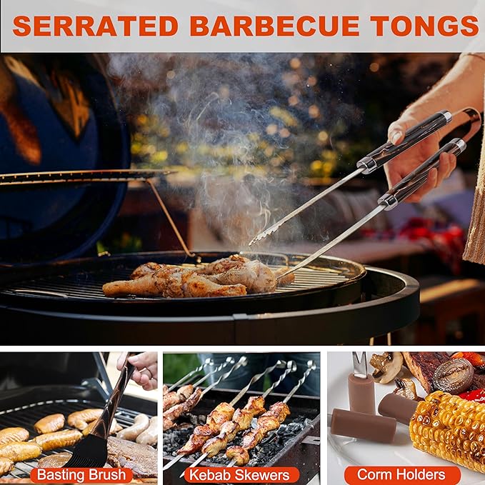 Grilljoy BBQ Accessories Grill Tools Set - 22PCS Stainless Steel Barbecue Grill Accessories for Outdoor Grill with Black Aluminum Case - Grilling Gifts for Men Dad -Grill Tools Kit