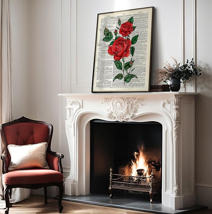 Poster Master Dictionary Art Poster - Red Roses Print - Flower Art - Floral Art - Gift for Men, Women & Florist - Minimal Decor for Living Room, Bedroom, Dorm or Flower Shop - 16x20 UNFRAMED Wall Art