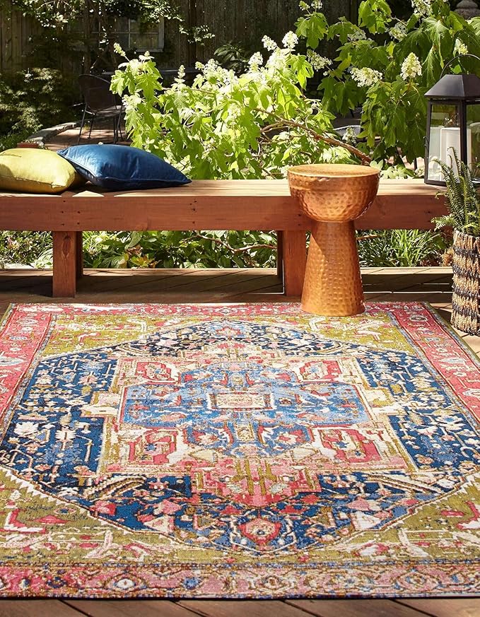 Unique Loom Outdoor Traditional Collection Area Rug - Limon (5' 3" x 8' Rectangle, Multi/ Red)