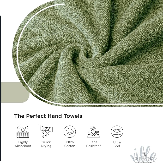 100% Cotton Bath Towel Set of 24-6 Bath Towels, 6 Hand Towels, 12 Wash Cloths, Sustainable, Soft, Highly Absorbent, Combed Cotton 24 Piece Set for Hotels, Spa, Bathroom, Dorm, Sage