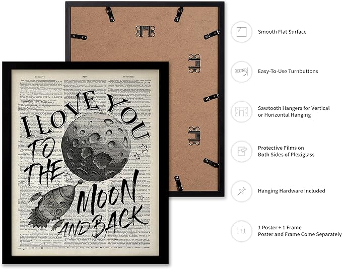 Poster Master Dictionary Art Poster - I Love You To The Moon and Back Print - Motivational Art - Gift for Him, Her & Lovers - Romantic Decor for Dorm, Bedroom or Living Room, 16x20 Black Framed
