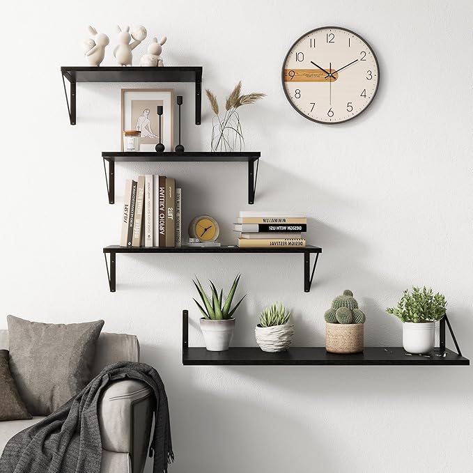 Fun Memories 20 Inch Floating Shelves for Wall, Black Bathroom Shelves Set of 2, 10 Inch Deep Wall Shelf for Bedroom, Kitchen, Large Home Decor Shelves Farmhouse Storage Shelf