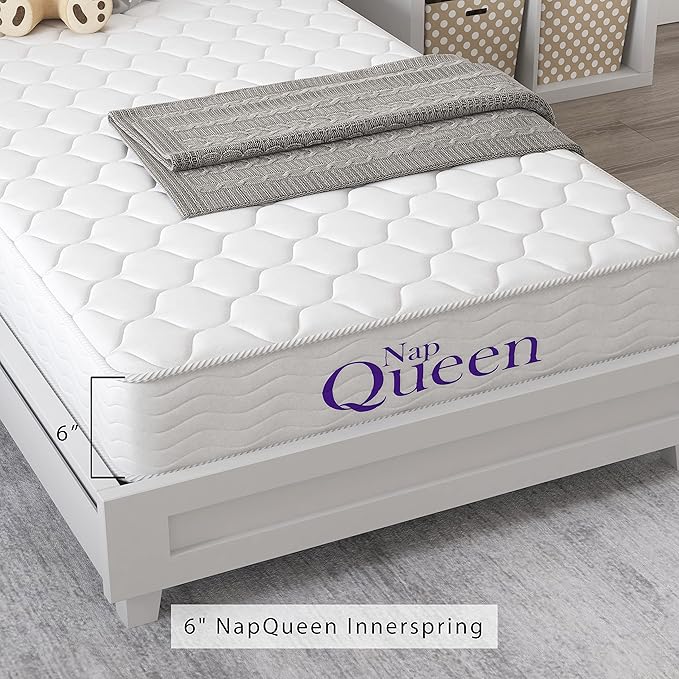 NapQueen 6 Inch Innerspring Twin Size Medium Firm Support Relief Mattress, Bed in a Box, White