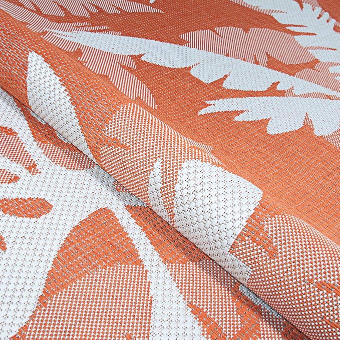 Couristan Monaco Indoor Outdoor Area Rug – Coastal Flora 5'3" x 7'6" in Ivory Orange – Flatwoven, Hose Washable, Pet Friendly Rug for Patio, Porch and Home Decor