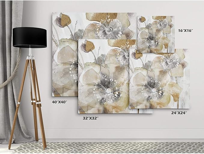 Wexford Home Taupe Spring Poppy II Gallery Wrapped Canvas Wall Art, 16x16,