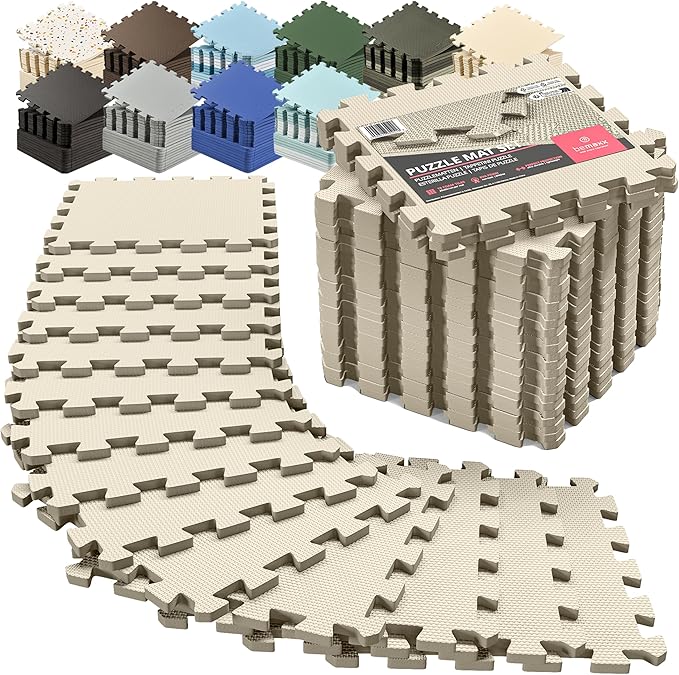 bemaxx Gym Mats Set - 18 pcs EVA Interlocking Foam Floor Tiles (12.6"x12.6"x0.4") 18sqft Protective Gym Flooring Sports Home Workout Exercise Mats Puzzle Garage Fitness Play-Room Garage Pool Treadmill