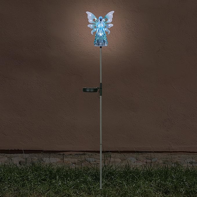 Exhart Garden Solar Lights, Decorative Angel Garden Stake, 13 LEDs, Cute Yard and Pathway Decor, Blue, 7 x 40 Inch