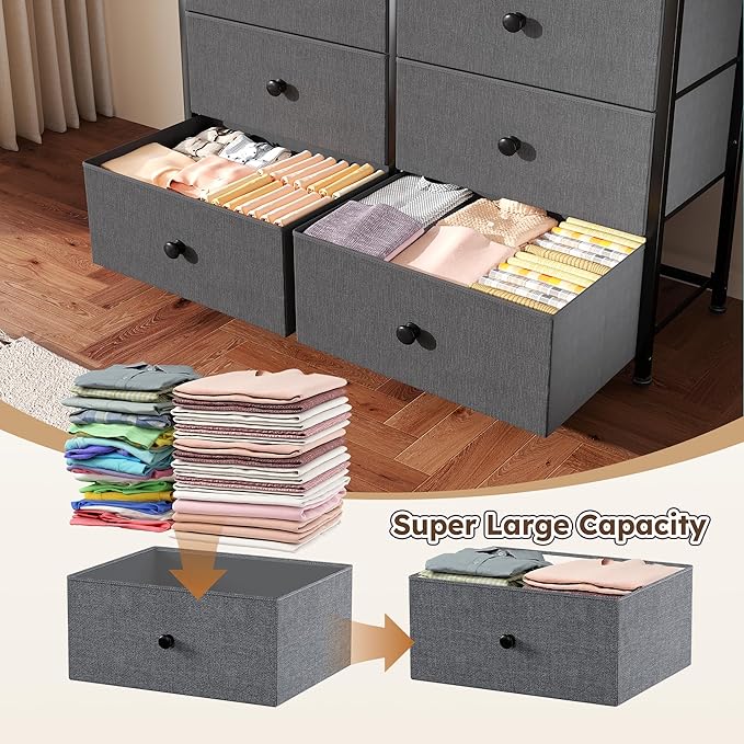 Dresser for Bedroom with 12 Drawers Tall Dressers for Bedroom Fabric Dressers & Chest of Drawers with Sturdy Metal Frame, Wood Top, for Woman, Closet, 40.6" W x 11.8" D x 44.5" H (Grey)