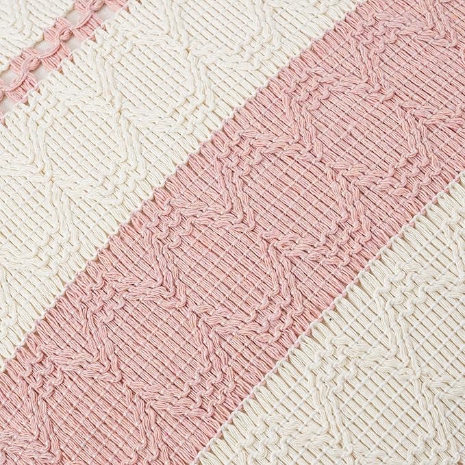 Fancy Homi Set of 2 Boho Pink Big Decorative Throw Pillow Cover 24x24 Inch for Couch Bed Bedroom, Aesthetic Modern Organic Farmhouse Room Decor, Soft Cotton Accent Macrame Woven Cushion Case