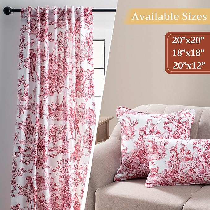 Maison d' Hermine Decorative Pillow Covers 20x20 Inch Square 100% Cotton Throw Pillow Covers with Invisible Zipper for Living Room Couch, Chair, Sofas, Bedroom, Home (The Miller - Red (White))