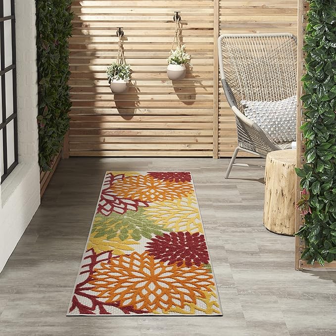 Nourison Home Aloha 8' Runner Red Multicolored Fabric Tropical Area Rug (8' Runner)