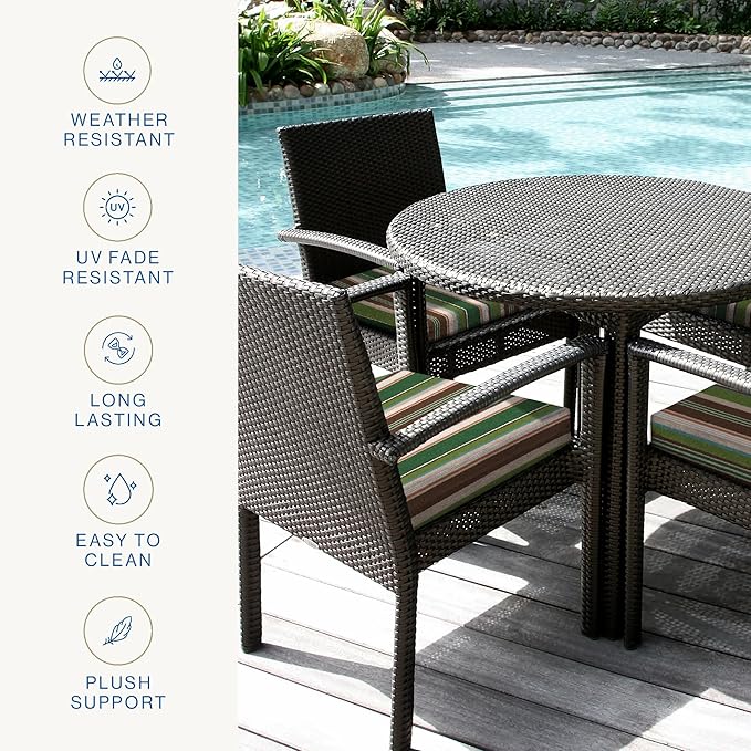 Honeycomb Outdoor Essentials Set of 2 Square Seat Pads, 19 x 19, Stripe Pine Green Dining Chair Cushions for Patio Furniture