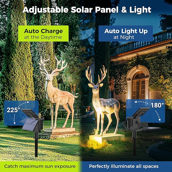 Solar Spot Lights Outdoor Waterproof for Flag, Tree, House, Garden, Yard, Landscape Spotlights for Accent Uplighting Halloween Christmas Decorations-2 Pack