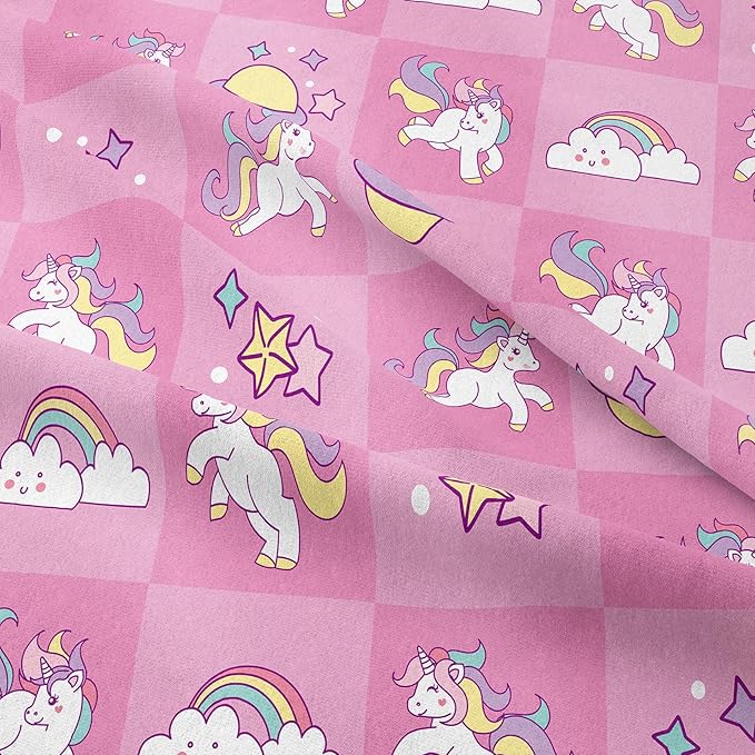 Tailor Shop Pink Queen Bedding Sets for Girls Kids Chessboard Grid Unicorn Comforter Girls Comforter Set Unicorn Room Decor Ultra Soft Bed Set with 2 Pillowcase…