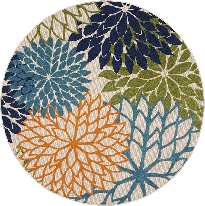 Nourison Home Aloha 10' x Round Multicolor Fabric Tropical Area Rug (10' Round)