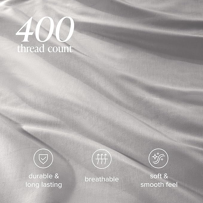 Bare Home 100% Organic Cotton Sateen Duvet Cover Set - 400 Thread Count - Smooth Sateen Weave - Warm & Luxurious - Duvet Cover (King/Cal King, Light Grey)