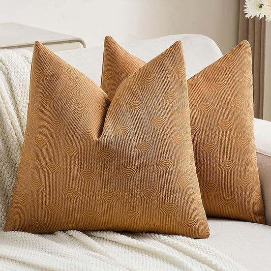 FUTEI Bronze Chenille Decorative Throw Pillow Covers 22x22 Inch Set of 2,Soft Cozy Striped Geometric Patterns Cushion Case,Modern Home Decor for Couch Bed Living Room