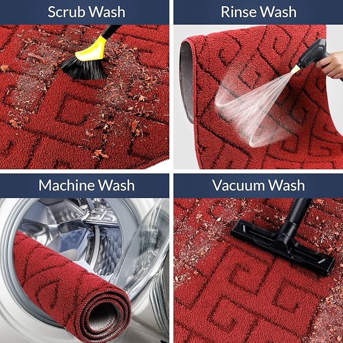 Walensee Indoor Doormat, Front Door Mat for Entrance (24"x35" Red) Machine Washable Entryway Rug, Non Slip Trapper Door Rugs Absorbent Dirt Low Profile Shoes Scraper Inside Floor Mats for Entry