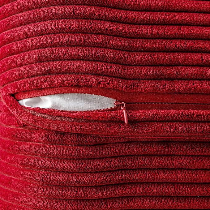MIULEE Christmas Decorative Lumbar Throw Pillow Covers for Couch Bed Livingroom 12x20 Inch Set of 2 Red Boho Accent Throw Pllows Broadside Striped Patchwork Soft Corduroy Pillowcases