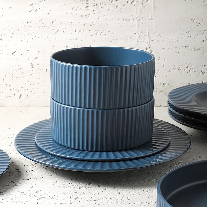 Christian Siriano Lusso 32-Piece Dinnerware Set Stoneware, Ash Blue