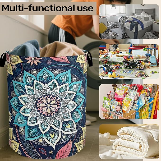 Bohemian Flowers Laundry Basket - Heavy Duty 60L Dirty Clothes Organizer, Water Resistant Foldable Hamper for Men Women