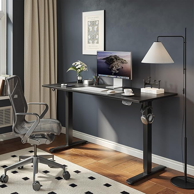 Agilestic Electric Standing Desk, Large 60 x 24 Inches Height Adjustable Desk, Sit Stand up for Work Office Home, Ergonomic Rising Gaming Computer Table with Memory Preset, Black