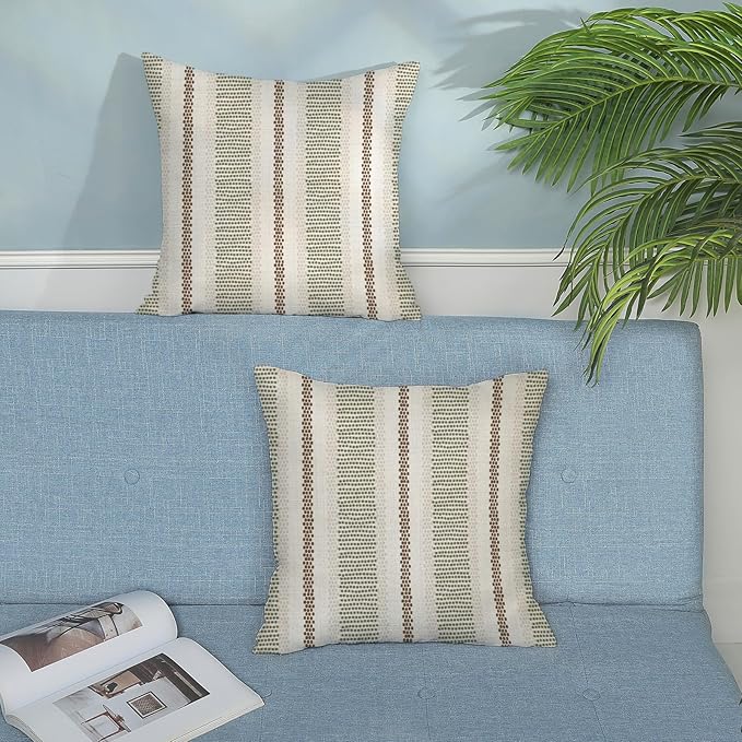 Boho Pillow Covers 18x18 Pack of 2 Sage Green Brown Polka Dot Stripe Decorative Throw Pillow Covers Bohemian Abstract Modern Decor Pillowcase Farmhouse Cushion Case for Sofa Couch,Outdoor Decor