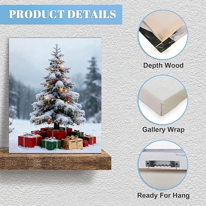 Framed Christmas Pictures Wall Decor,Vintage Pine Tree Prints,Winter Christmas Canvas Wall Art Decoration for Bedroom Bathroom Living Room Rustic Xmas Holiday Gifts (Christmas Tree 11, 16'' X 24'')