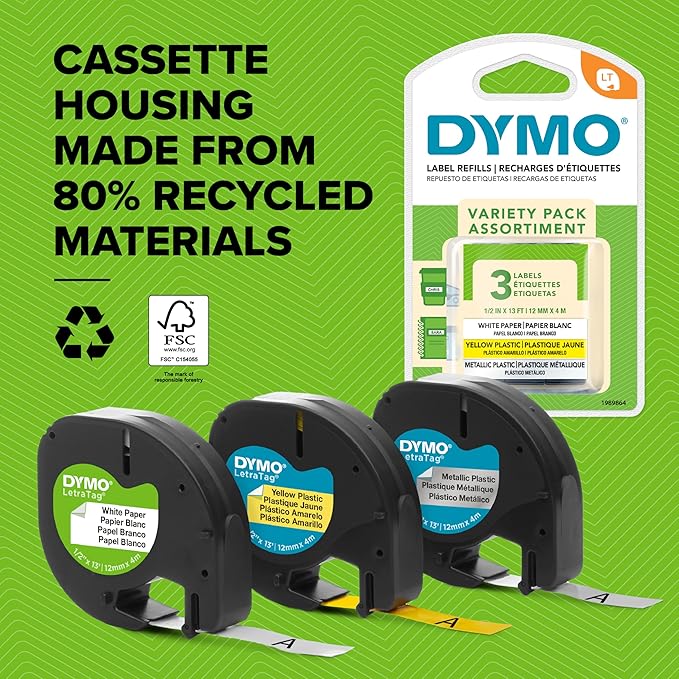 DYMO LetraTag 200B Bluetooth Label Maker Value Pack | Compact Label Printer | Connects Through Bluetooth Wireless Technology to iOS and Android | Includes 3 Assorted Label Tapes