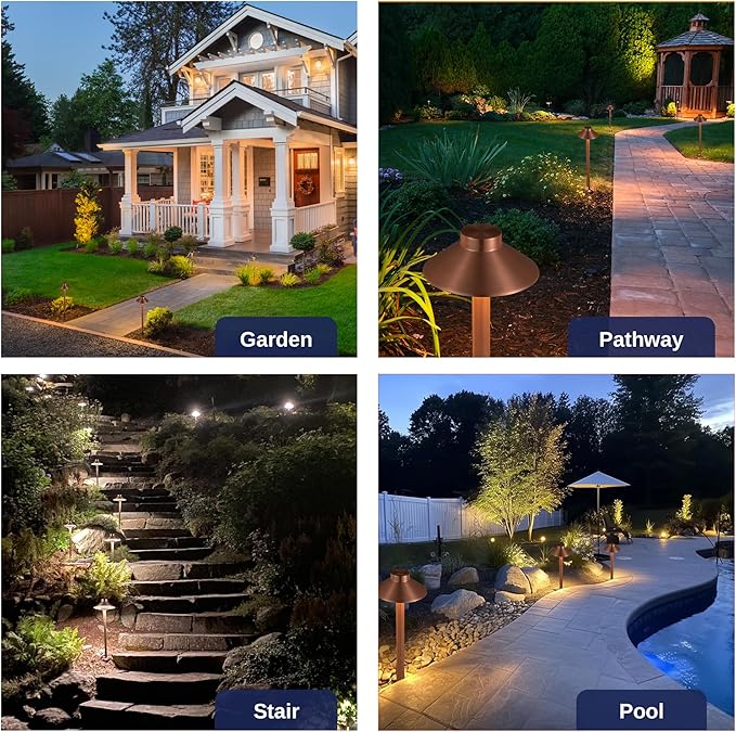 Low Voltage Landscape Lighting Brass, 12v Pathway Lights Waterproof, Hard Wired Path Light Outdoor, Mushroom Copper for Exterior Area Patio House with 3W 270LM 3000K G4 Bulb (6 Pack)
