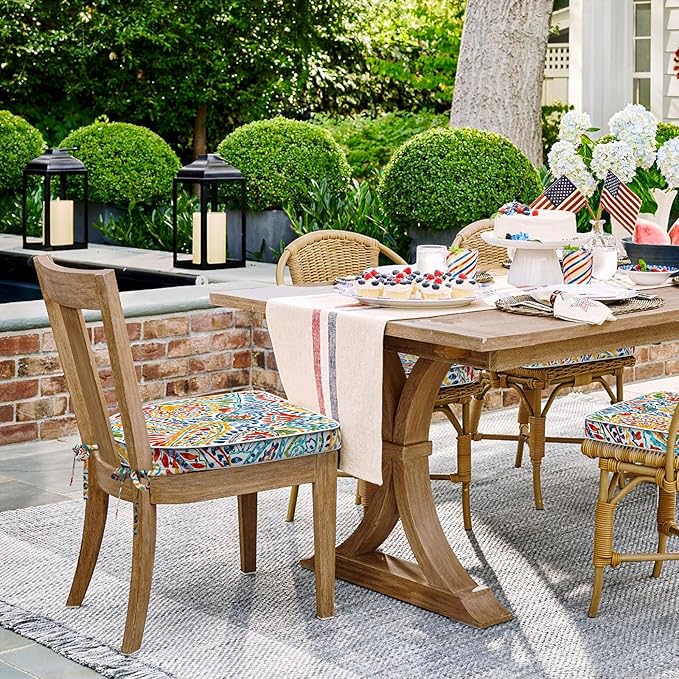 Set of 2 Outdoor Chair Cushions 19"x19"x2",Water Repellent Patio Seat Cushion with Ties and Removable Covers,Dining Chair Cushions for Indoor Kitchen Yard and Patio Furniture,Paisley Multi