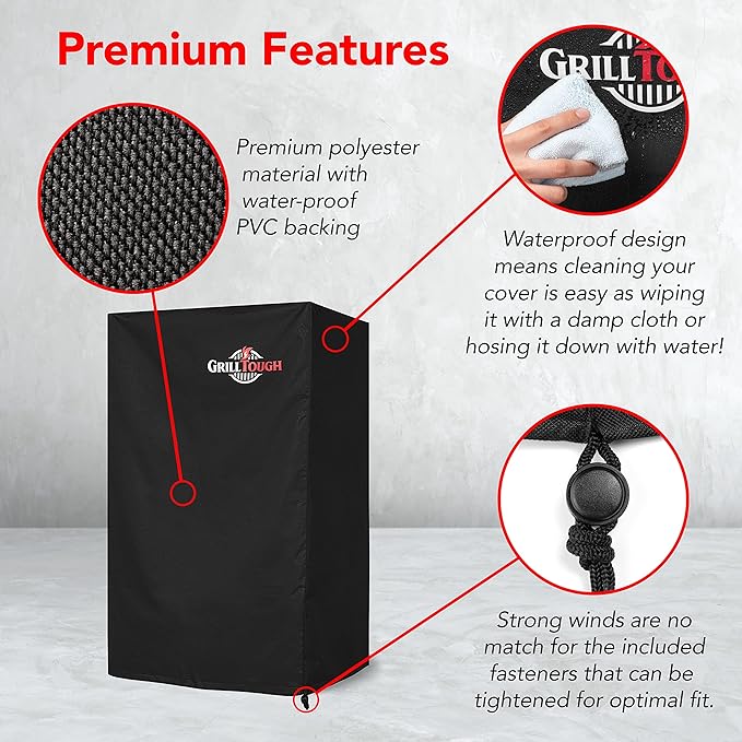 Heavy Duty Smoker Cover for Outdoor Griddle, 30 Inch – Waterproof, Weather Resistant, UV & Fade Resistant with Adjustable Straps – BBQ Cover for Flat Grill, Black