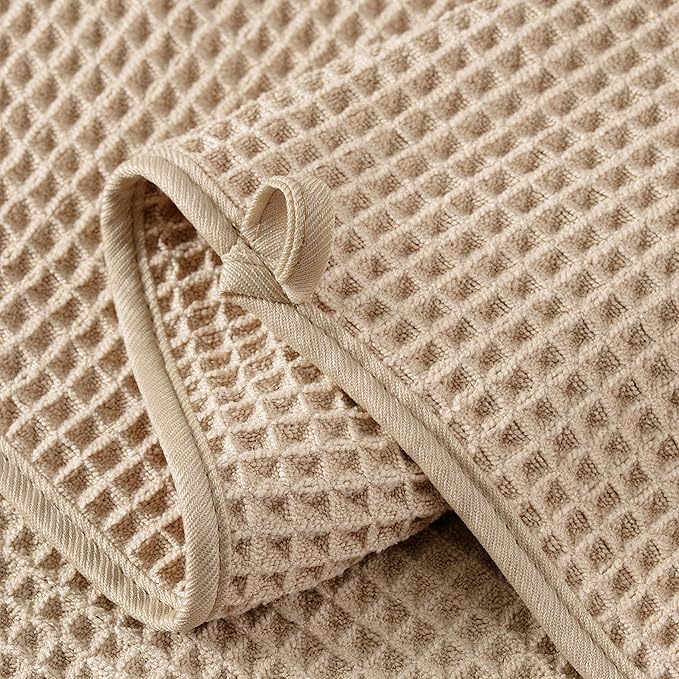 Microfiber Waffle Bath Towels, 4 Pieces, Soft, Absorbent, Fast Drying, Lint Free (Beige+Gray+Blue+White)