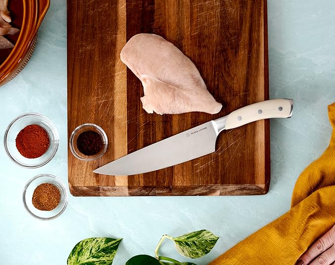 3-Piece Kitchen Knife Set – Ultra-Sharp German Stainless Steel, 8” Chef, 5” Utility, and 3.5” Paring Knives with Ergonomic Handles, Multipurpose Kitchen Knife Set, Clear