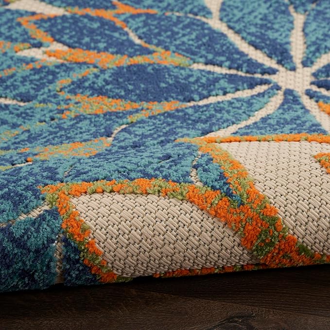 Nourison Home Aloha 8' x Round Blue Green Fabric Tropical Area Rug (8' Round)