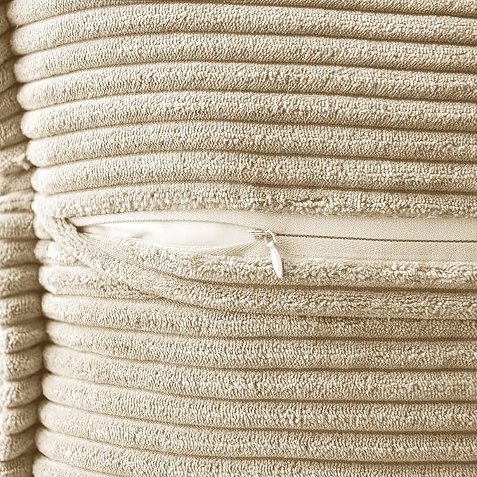 MIULEE Decorative Throw Pillow Covers for Couch Bed Livingroom 20x20 Inch Set of 2 Cream Boho Accent Throw Pllows Broadside Striped Patchwork Soft Corduroy Pillowcases