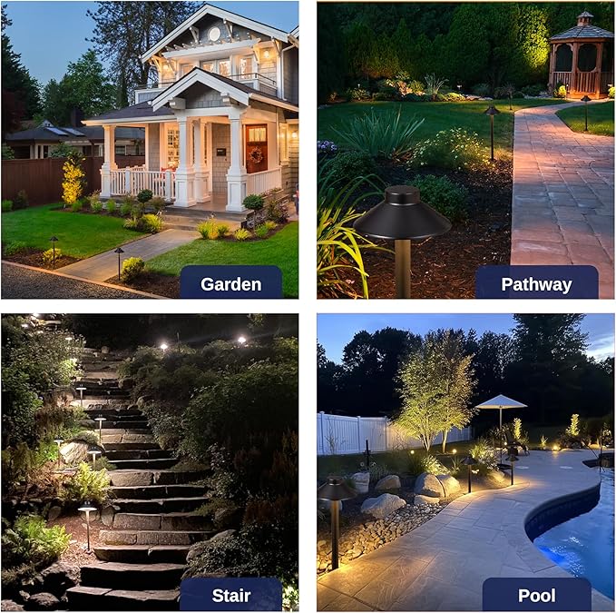 Low Voltage Landscape Lighting Brass, Warm & Neutral White Adjustable 12v Pathway Lights Waterproof, Black Path Light for Outdoor Exterior Area Patio House with 3W 270LM G4 Bulb (6 Pack)