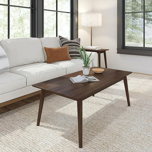 Plank+Beam 48 Inch Mid Century Modern Coffee Table, Wood Coffee Tables for Living Room, Rectangular Center Table, Occasional Table for Small Spaces, Walnut