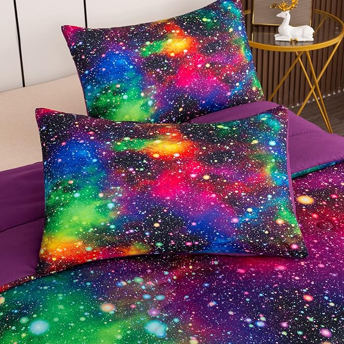 Tailor Shop Galaxy Comforter Set Colorful Outer Space Rainbow Bedding Set Twin for Girls Boys Kids Bedroom Decoration - Includes 1 Comforter 1 Pillowcase……