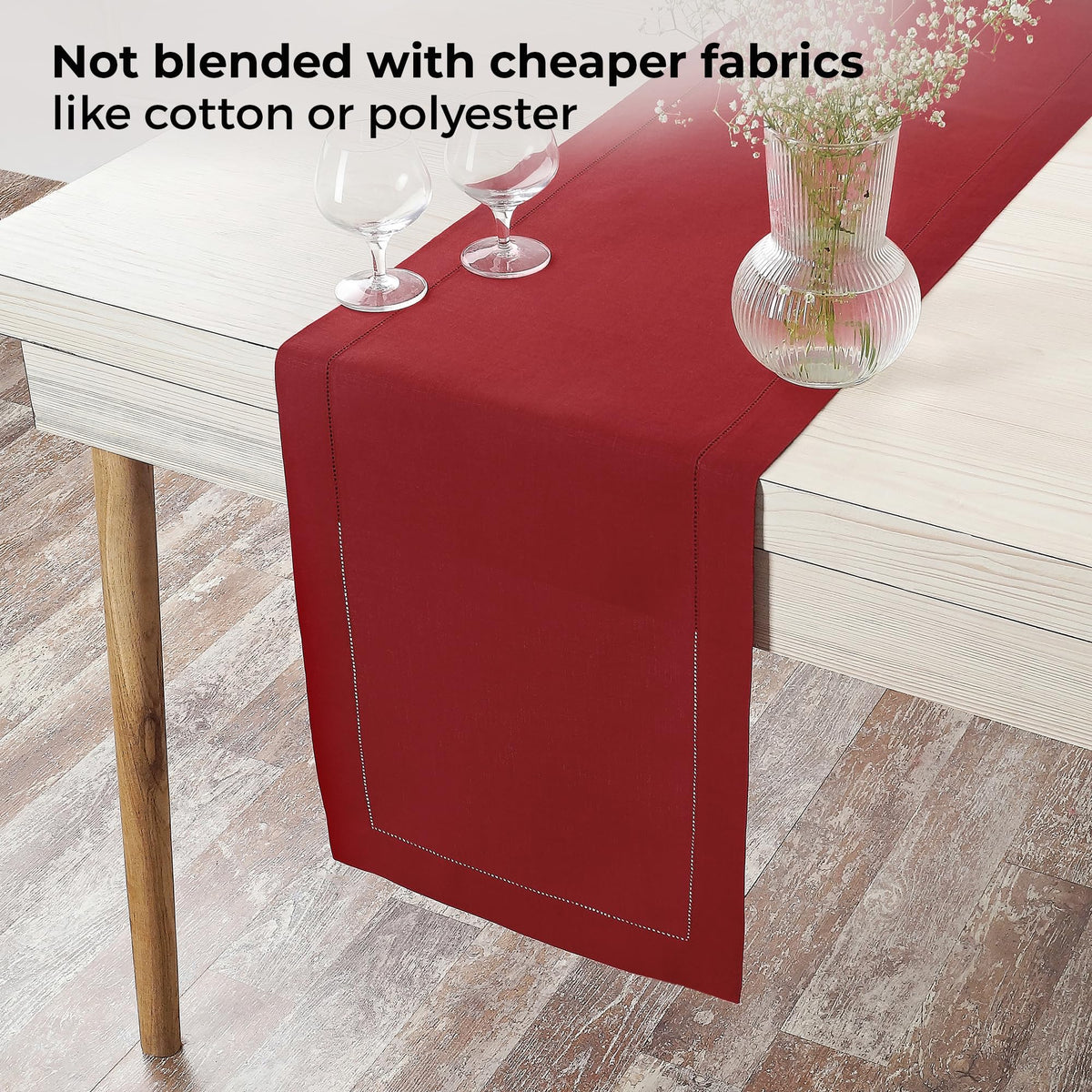 D'Moksha Homes Linen Red Table Runner 36 Inches - 100% Pure Linen Small Table Runner 14 x 36 Inch Ideal for Dresser, Coffee Tables, Fall and Halloween - Classic Hemstitch - Classic Hemstitch