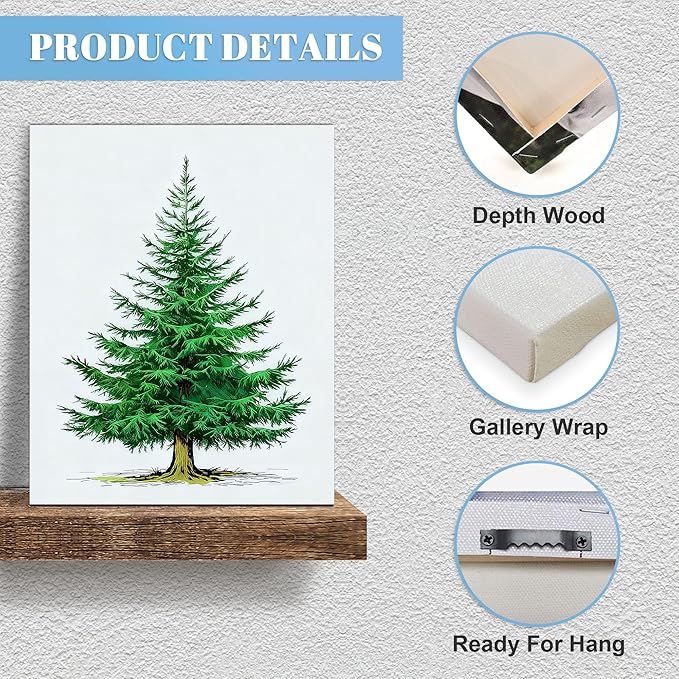 Framed Christmas Pictures Wall Decor,Vintage Pine Tree Prints,Winter Christmas Canvas Wall Art Decoration for Bedroom Bathroom Living Room Rustic Xmas Holiday Gifts (Christmas Tree 6, 16'' X 20'')
