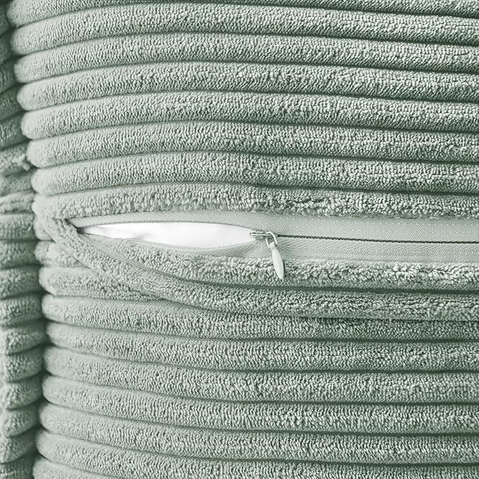 MIULEE Decorative Throw Pillow Covers for Couch Bed Livingroom 18x18 Inch Set of 2 Greyish Green Boho Accent Throw Pllows Broadside Striped Patchwork Soft Corduroy Summer Pillowcases