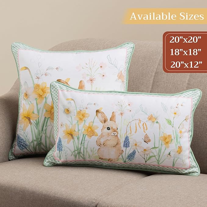 Maison d' Hermine Decorative Cushion Cover 100% Cotton 20"x20" Throw Couch Cover Washable Square Pillowcases with Invisible Zipper for Sofa, Couch, Bedroom, Easter Dew