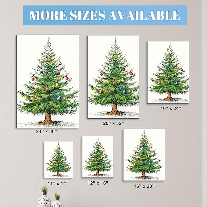 Framed Christmas Pictures Wall Decor,Vintage Pine Tree Prints,Winter Christmas Canvas Wall Art Decoration for Bedroom Bathroom Living Room Rustic Xmas Holiday Gifts (Christmas Tree 4, 20'' X 32'')