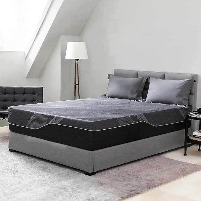 Twin XL Mattress 14 Inch Charcoal Gel Memory Foam in a Box, CertiPUR-US Certified Fiberglass Free, Cooling Mattress, Made in The USA of US Foam, 80" × 38" × 14", Medium