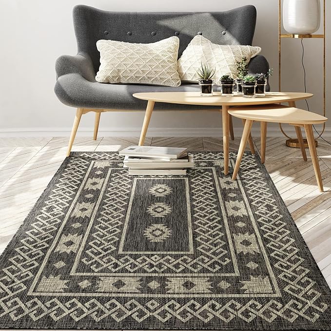 Antep Rugs Patio 8x10 Outdoor/Indoor Southwest Aztec Native Area Rug (Gray, 7'10" x 10')