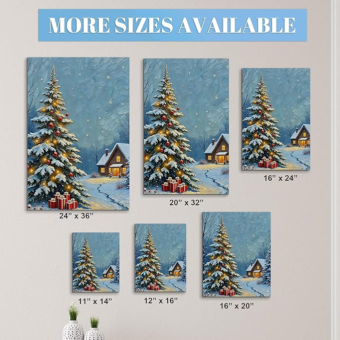 Framed Christmas Pictures Wall Decor,Vintage Pine Tree Prints,Winter Christmas Canvas Wall Art Decoration for Bedroom Bathroom Living Room Rustic Xmas Holiday Gifts (Christmas Tree 20, 12'' X 16'')