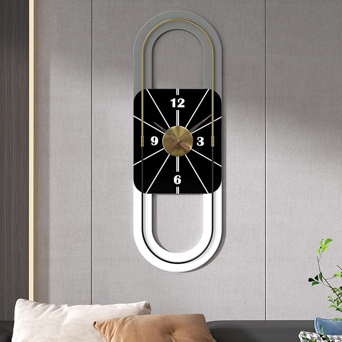 34x11 Inch Modern Wall Clock Battery Operated, Silent Non-Ticking Decorative Clocks for Living Room, Bedroom, Kitchen, Office Home Décor
